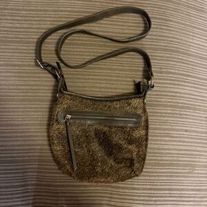 Maurizio Taiuti Italian Calf Fur Brown Leather Crossbody Purse Bag